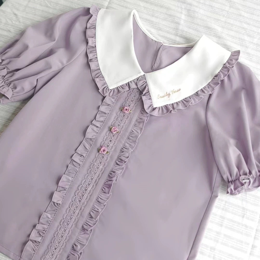 Little Florist - Classic Lolita Salopette Dress & Blouse Set, Tulip Embroidery (3XL L M S XL) 45833:864213