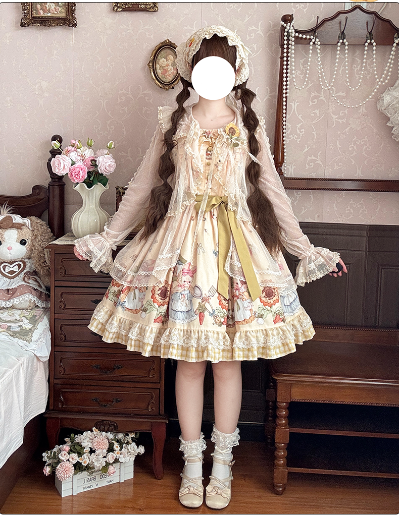 Bunny Harvest Season - Country Lolita Peter Pan Collar OP, Bunny Print JSK 44533:811858