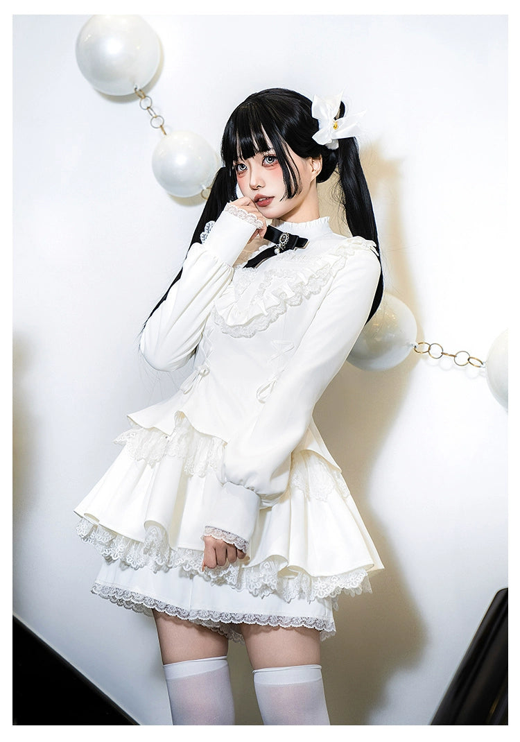 With Puji - Doki - Twin Lolita OP Black/White Goth Dress with Pocketed Shorts
