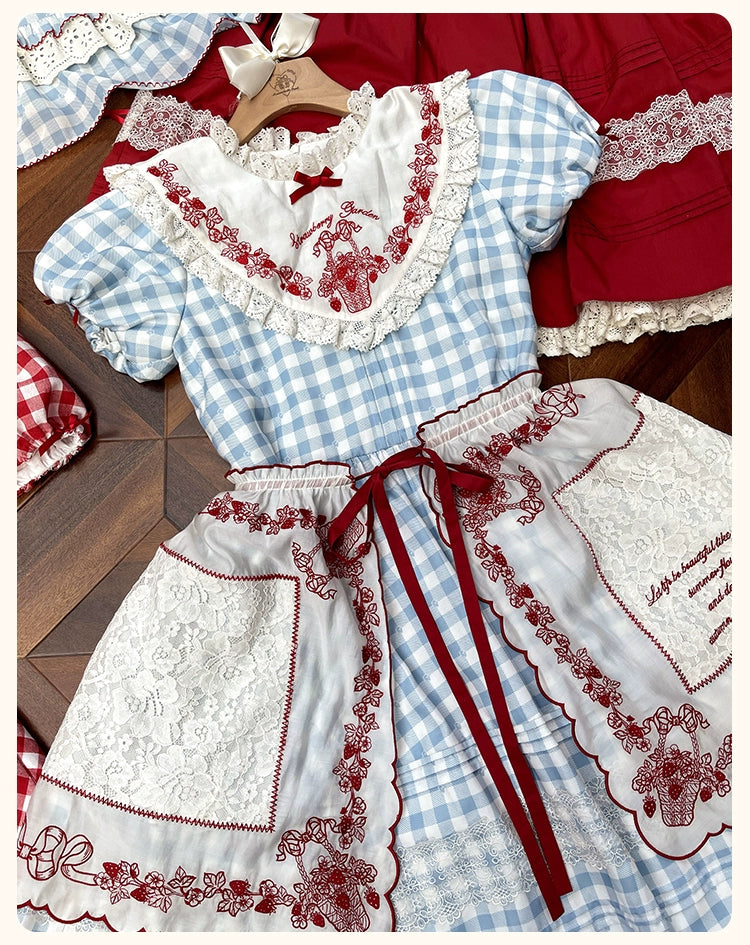 Flower and Pearl Box - Strawberry Basket - Country Lolita Dress Plaid Summer Spring Dress 35676:497964