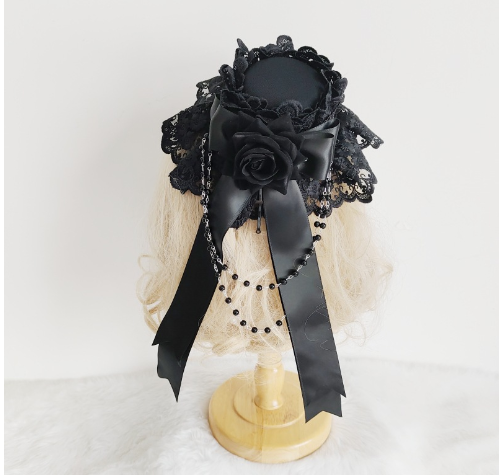 Day Dream - Gothic Lolita Top Hat Lolita Tea Party Halloween Hair Accessory New version of black flowers