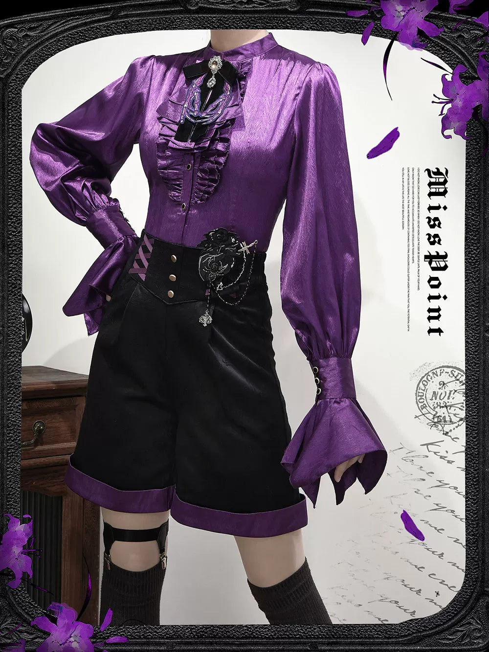 Moonnight Return - Ouji Lolita Jacquard Pants & Shorts, Side Pockets 44596:814327