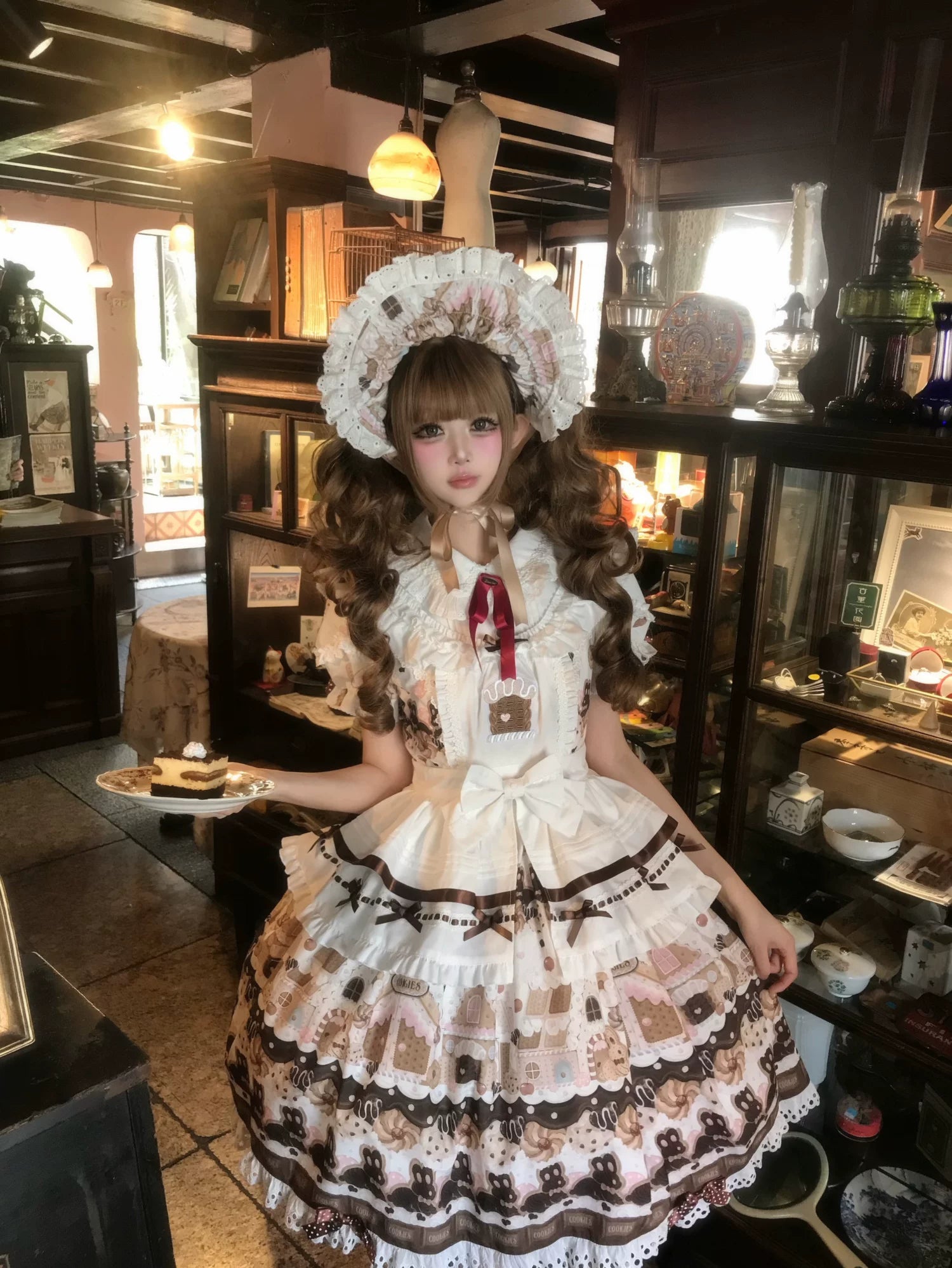 Bunny Gingerbread House - Kawaii Lolita Printed OP Dress with Bows 45275:843201