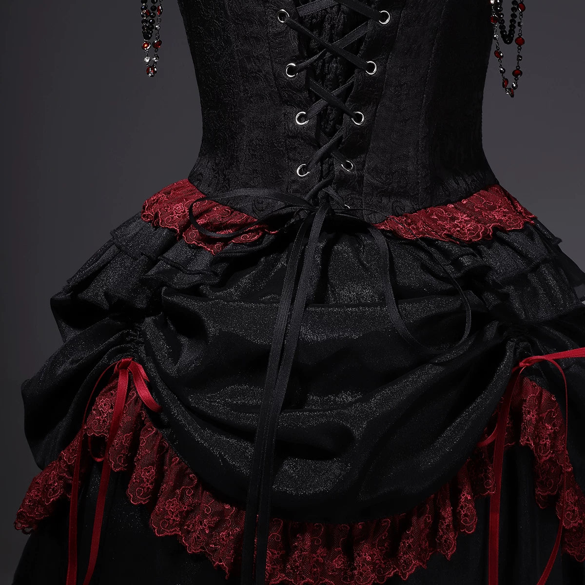 Bone Rot Bloom - Gothic Lolita Embroidered Camisole & Drawstring Lift-up Hem Skirt 45593:854825