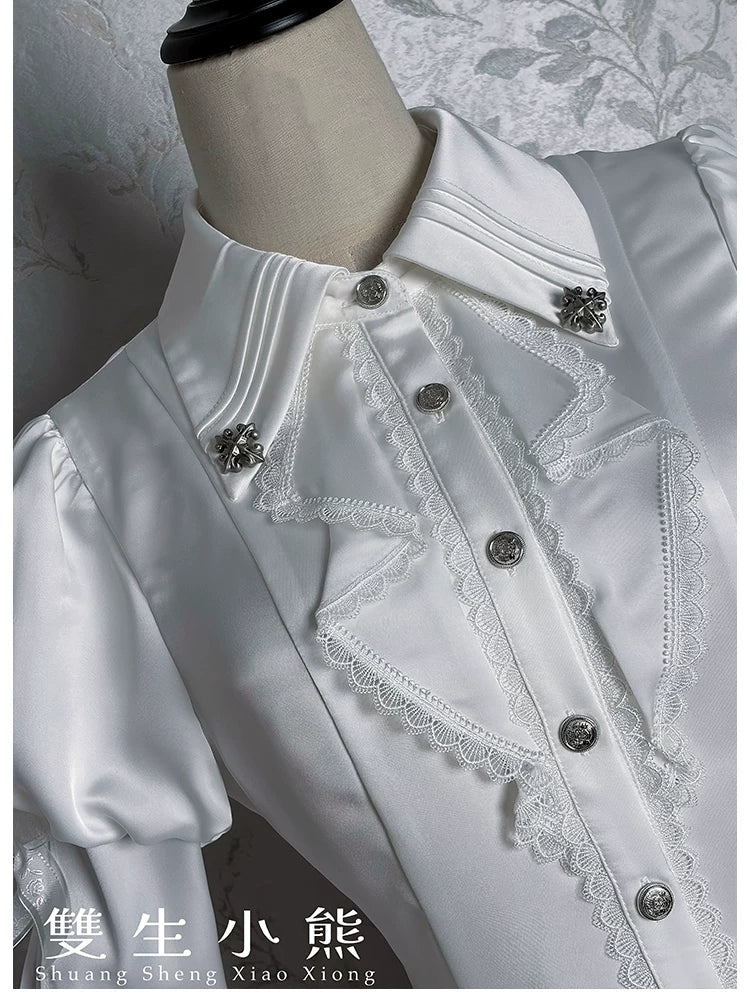Dark Fog Feast - Gothic Lolita Satin Blouse, Hime Sleeves