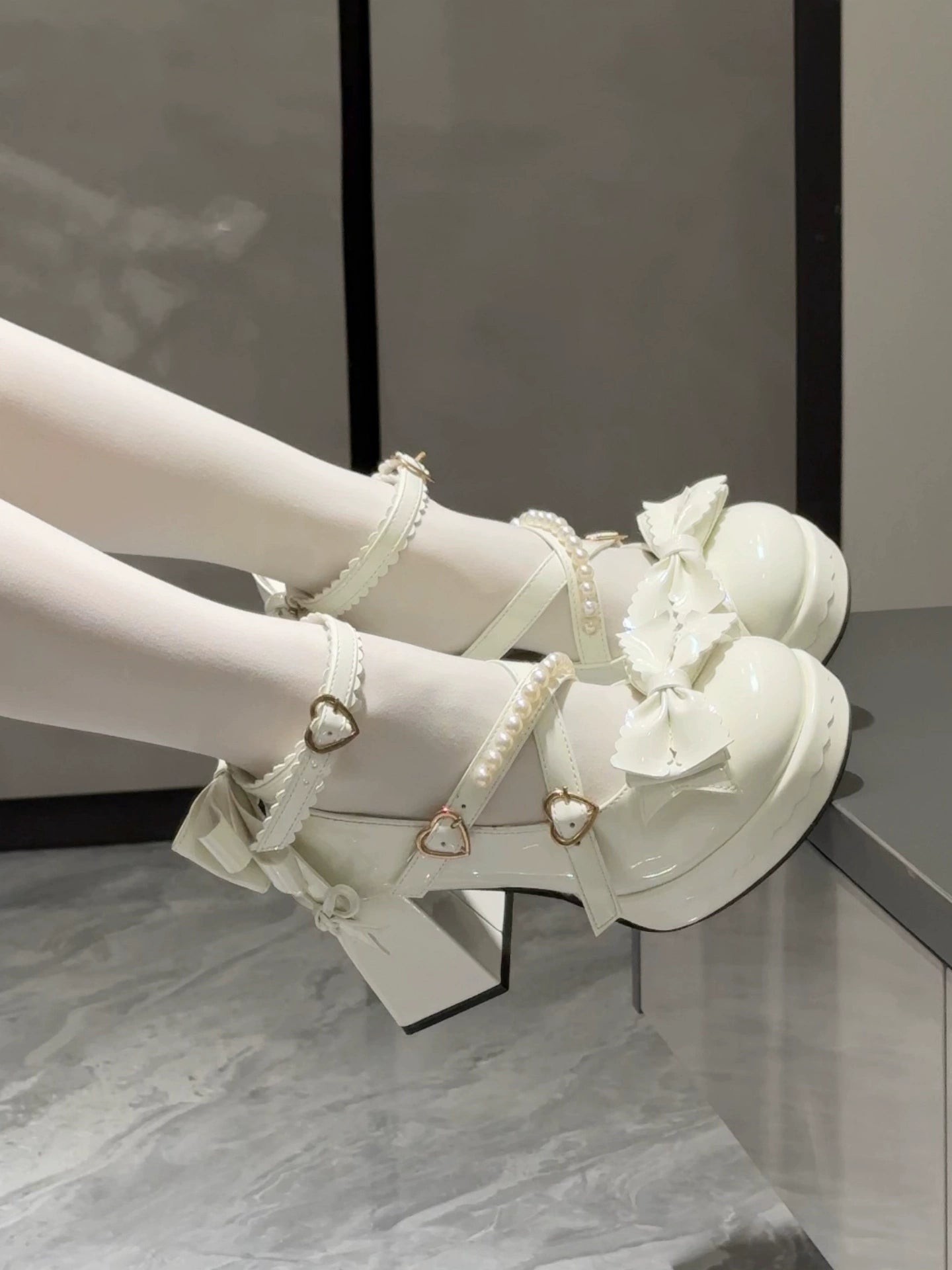 Witch's Night - Crush Complex - Sweet Lolita Heel Shoes, Pearls & Bows White 34