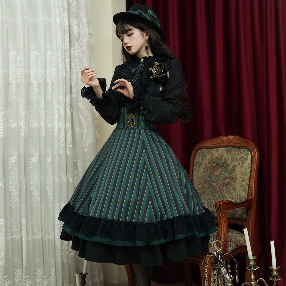 Miss Point - Customized Lolita Elegant Striped High Waisted Fishbone SK