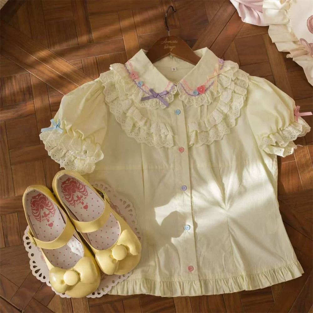 Cute More - Candy Colored Sweet Lolita Blouse, Ruffled Collar