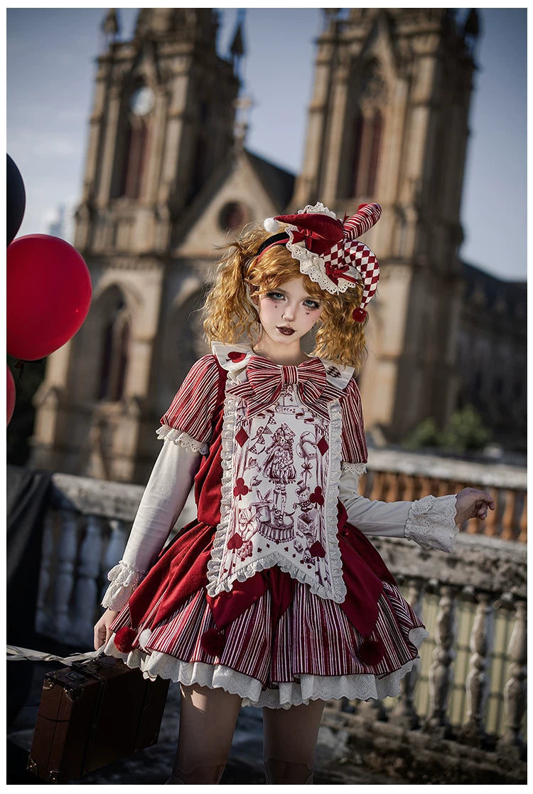 Puppet Mask - Clown Inspired Gothic Lolita OP Dress, Loose Fit 44409:807127