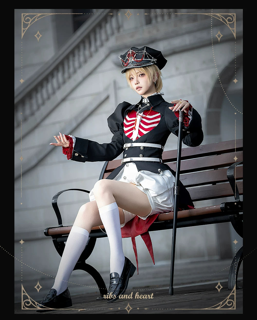 Ribs and Heart - Ouji Lolita Trailing Jacket & Ribs Embroidered Blouse Set 45781:862201