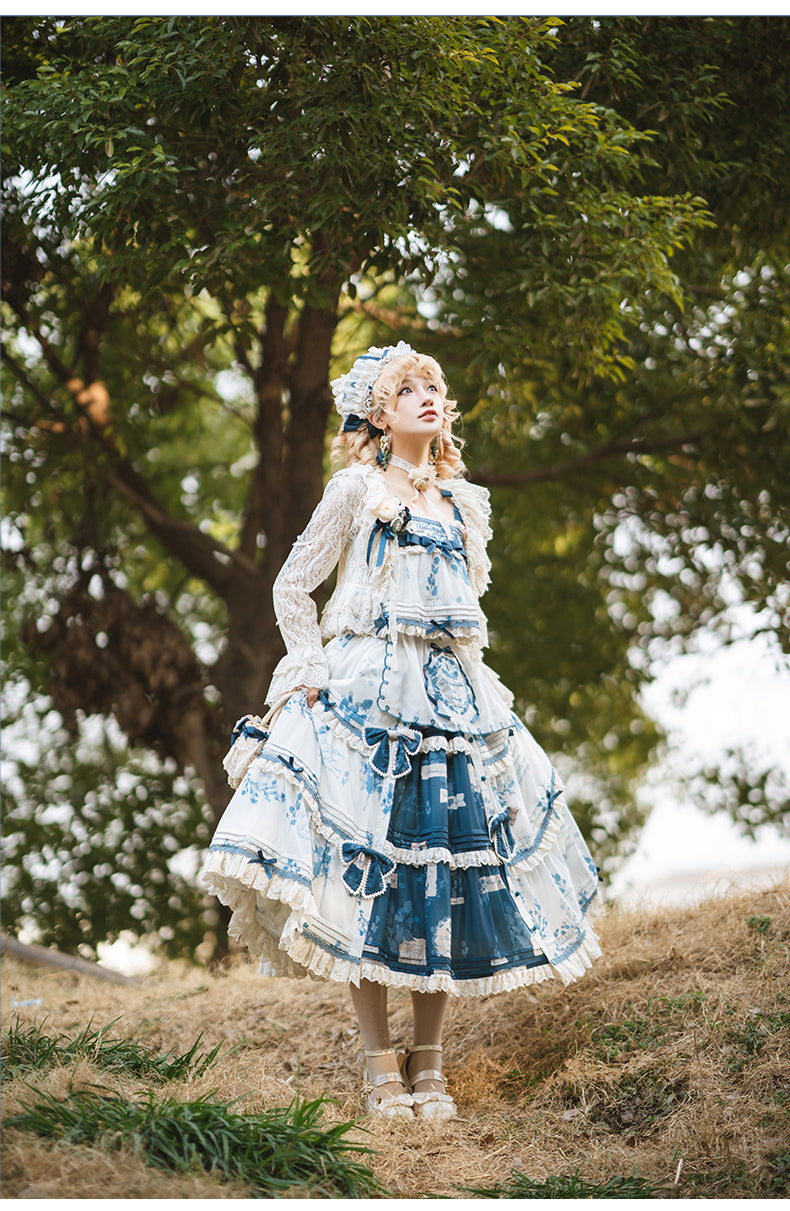 NanShengGe - Mulberry Poem - Country Lolita Printed Dress with Cardigan Set 42513:742832