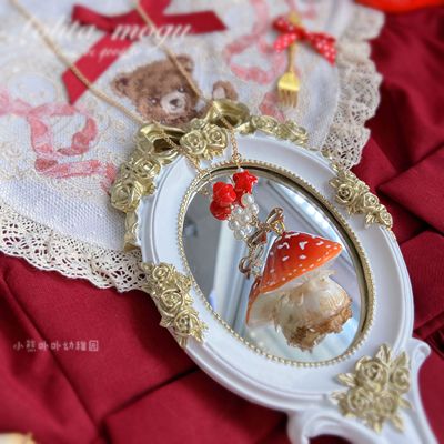 Bear Doll~Handcraft Kawaii Lolita Mushroom Necklace gold bow umbrella mushroom  