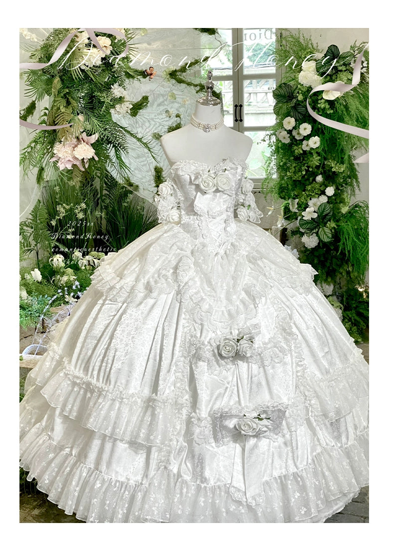 Diamond Honey~Love and Roses~Princess Bridal Wedding Lolita Dress With Rose Detail and Tiered Skirt 43314:773008