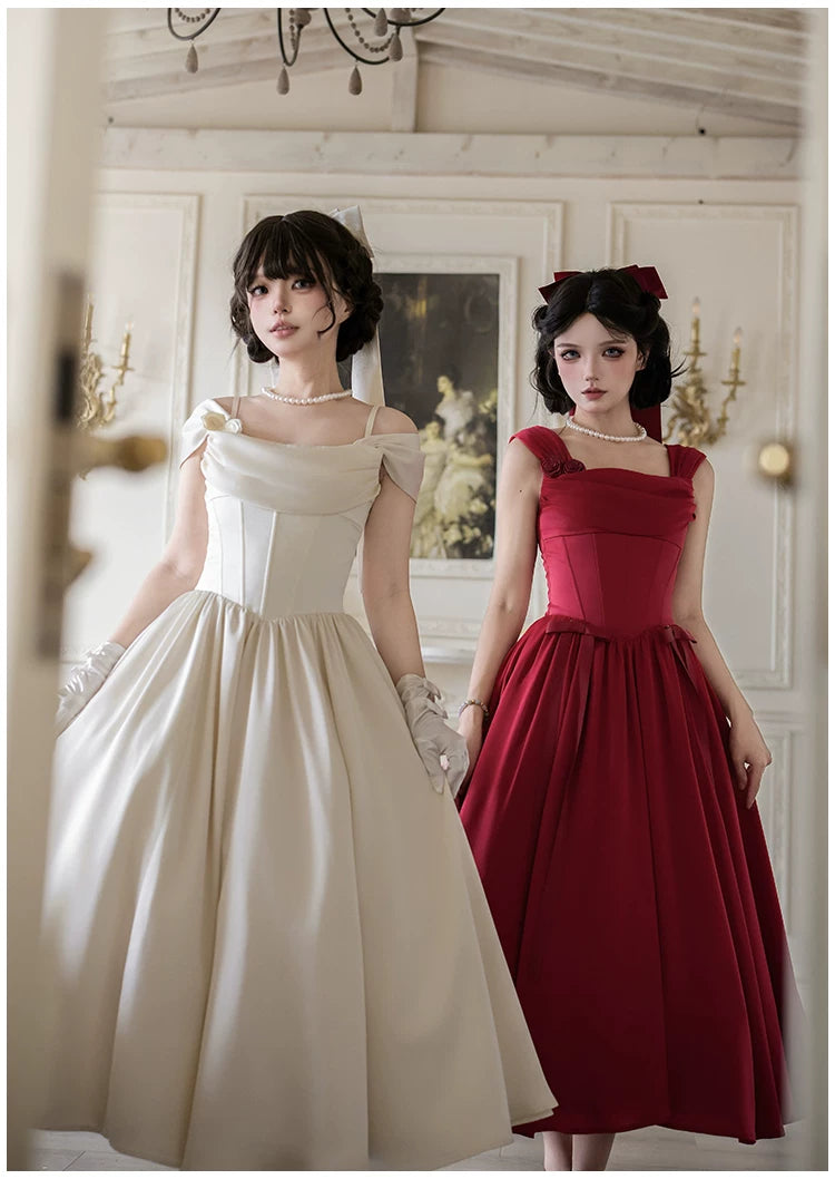 For Beloved - Classic Lolita Satin JSK Dress Set, Fishbone Waist
