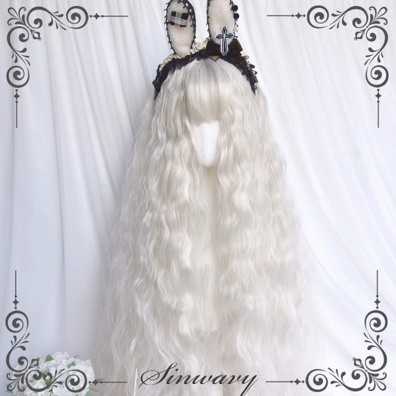 Sinwavy~Waltz~Elegant Lolita Long Curly Wig Multicolors silver white  