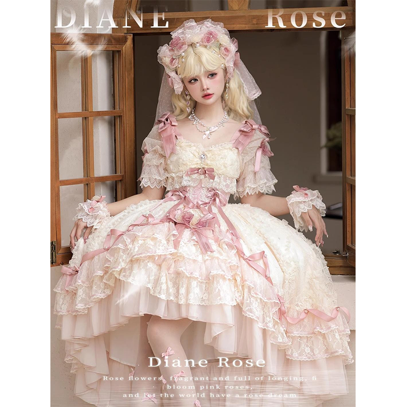 MieYe - Diana Rose - Bridal Lolita Dress Short Wedding OP with Accessories 41638:708706