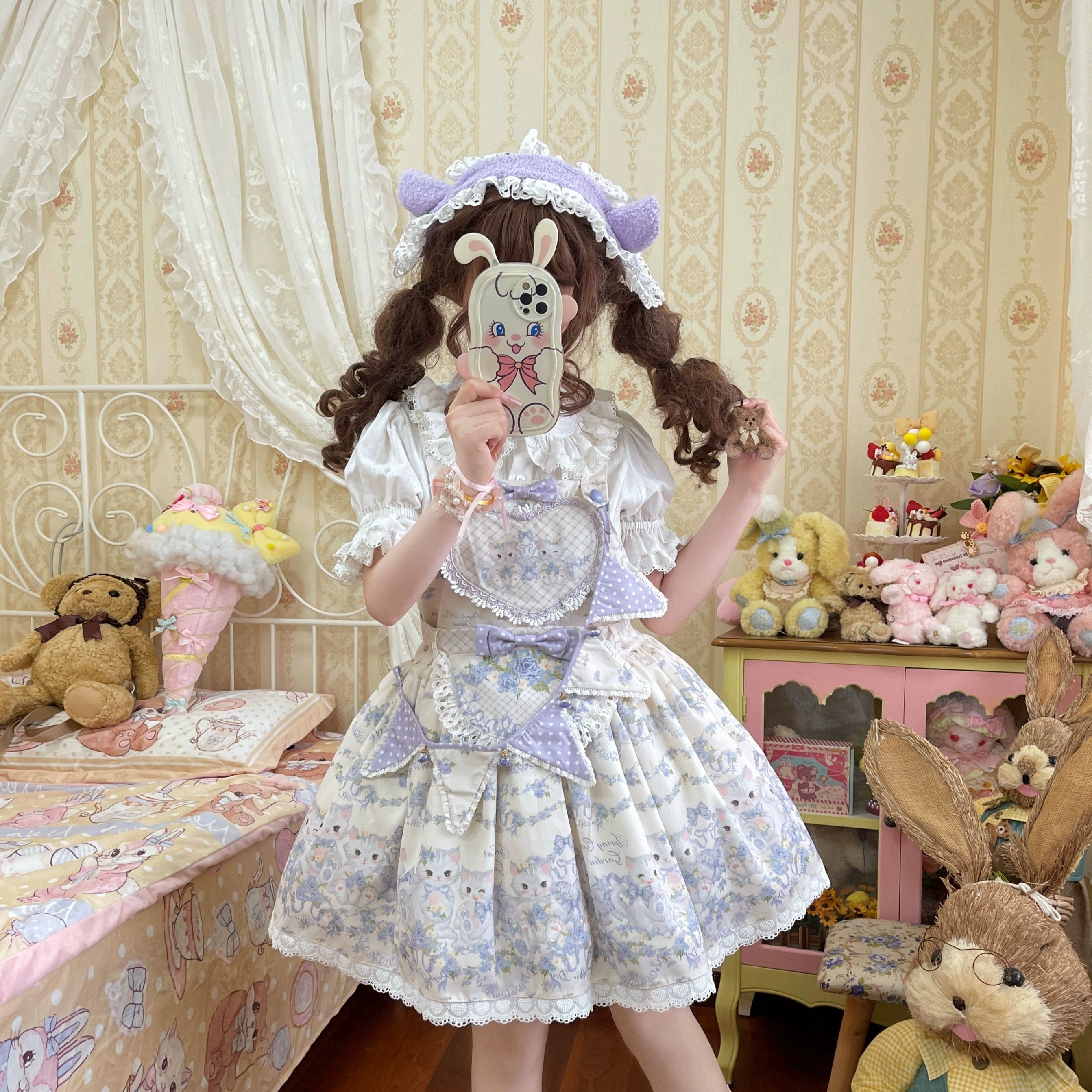 Akiyama Future Studio - Rose Cat - Sweet Lolita Salopette Floral Print Dress
