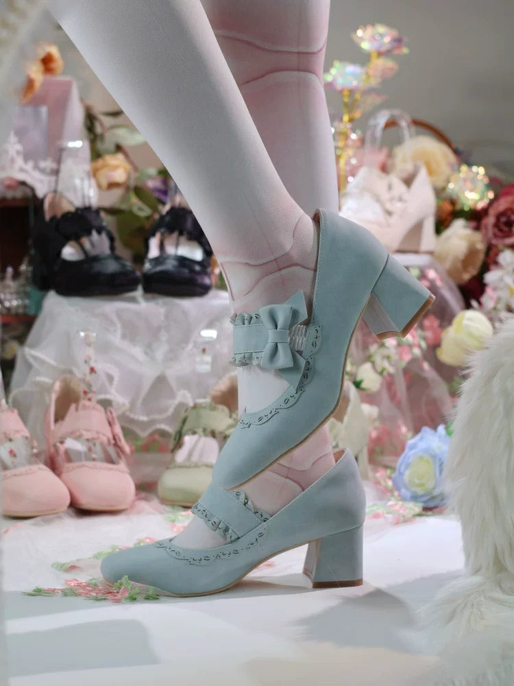 Heidi Manor - Classic Lolita Chunky Heels Shoes, Cutout Trims 44499:812244