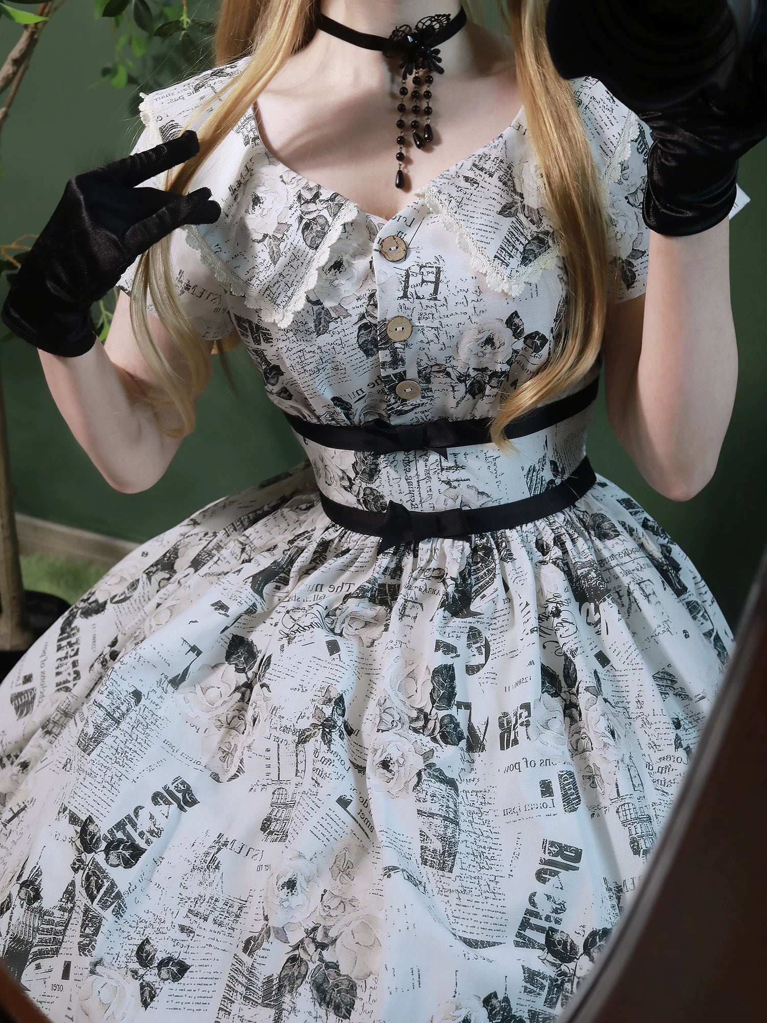 Forest Holiday - Vintage Classic Lolita Newspaper Printed OP Dress 45505:850756