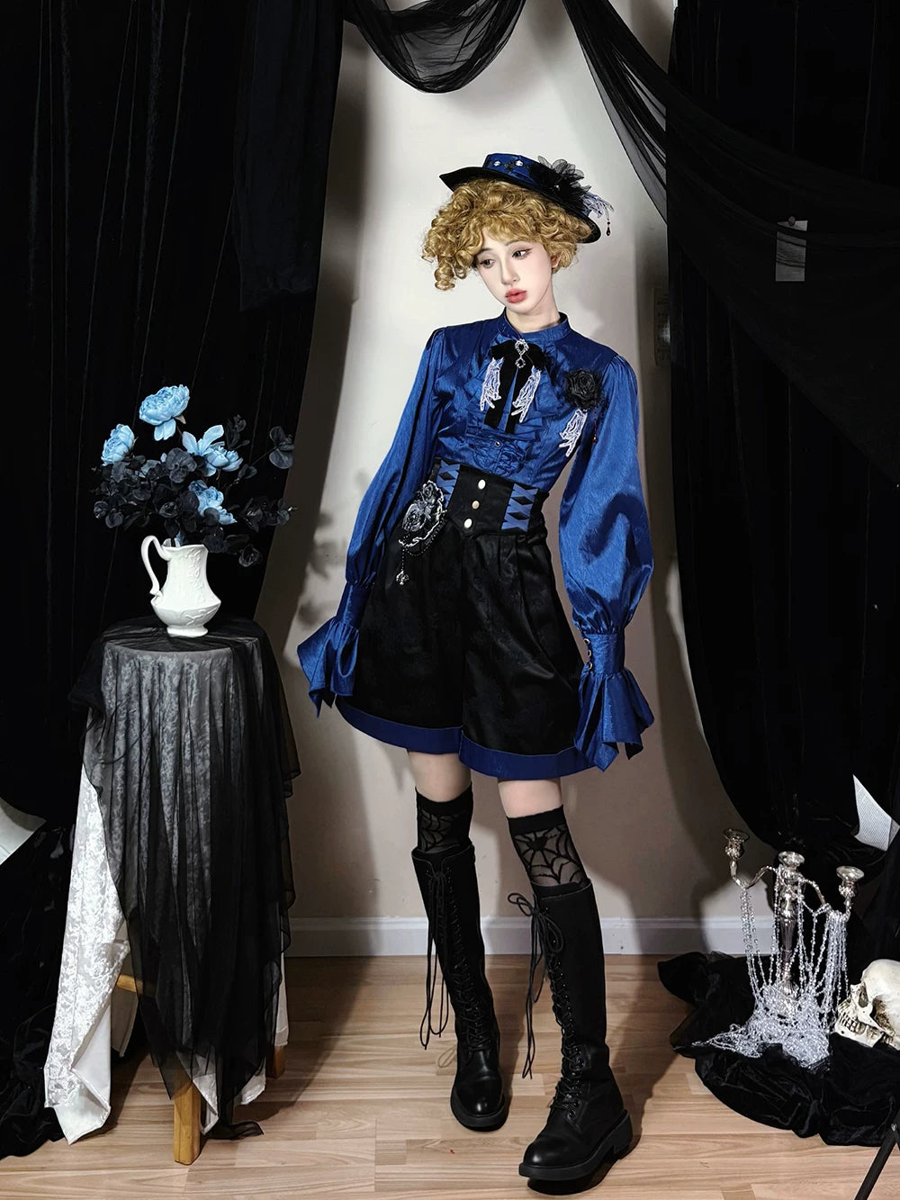 Moonnight Return - Ouji Lolita Jacquard Pants & Shorts, Side Pockets 44596:814336