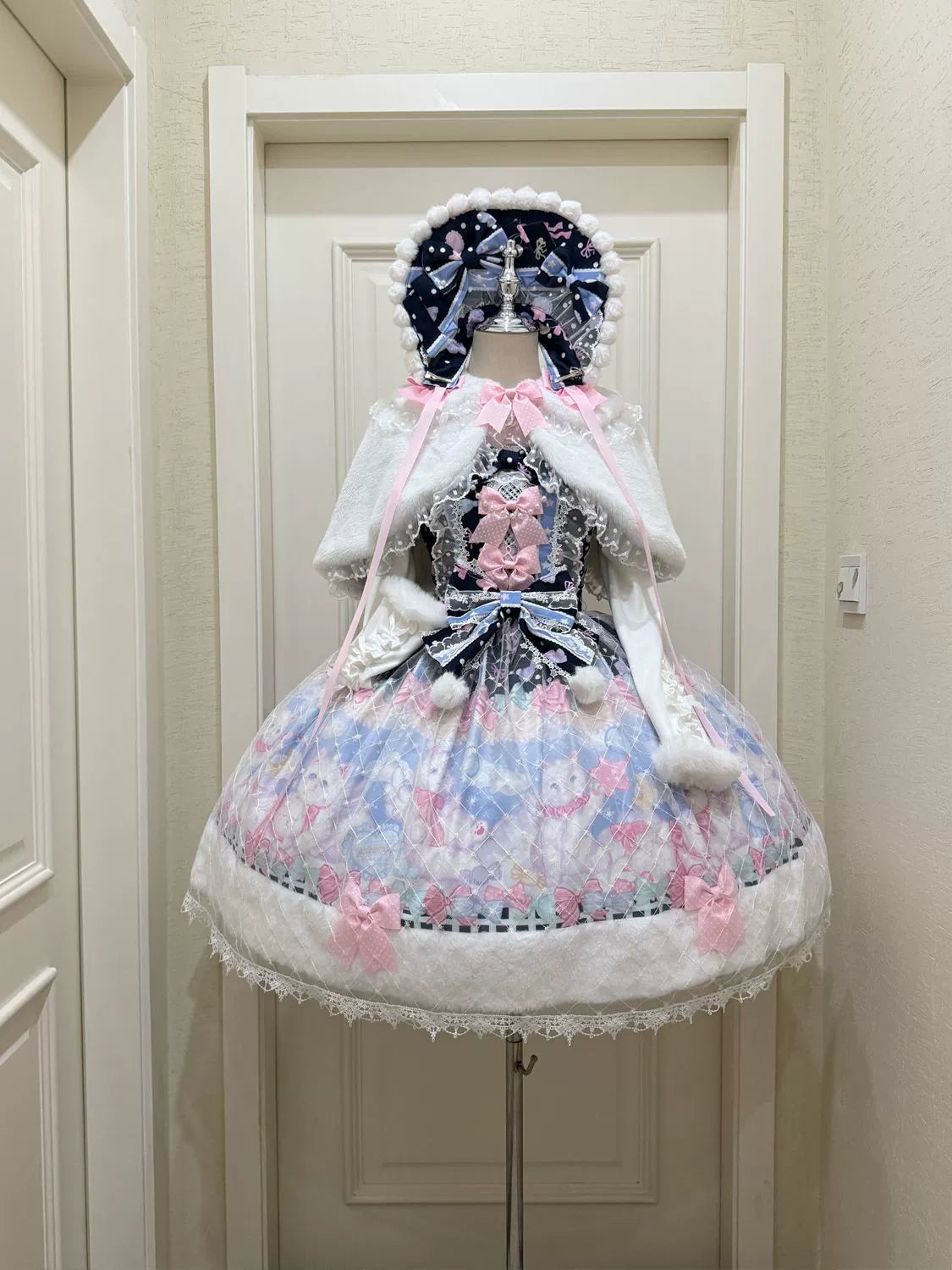 Hanguliang - Candy Mary Cat - Fluffy Sweet Lolita JSK Dress, Kitten Print 44270:803032