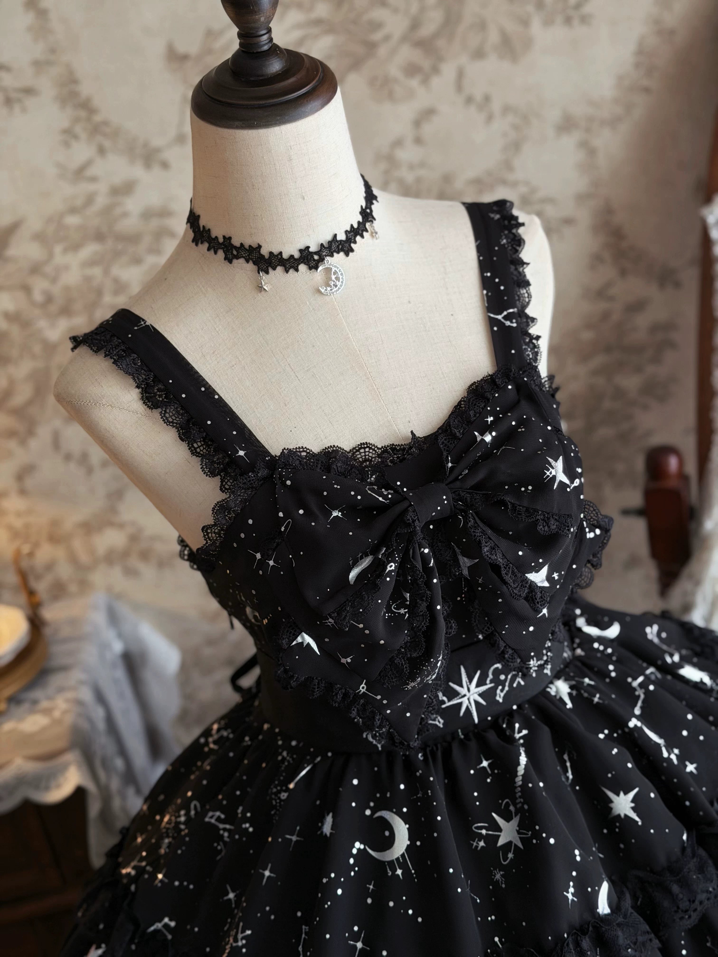 Twin Stars - Classic Lolita Chiffon JSK Dress, Star & Moon Stamping 45764:861308