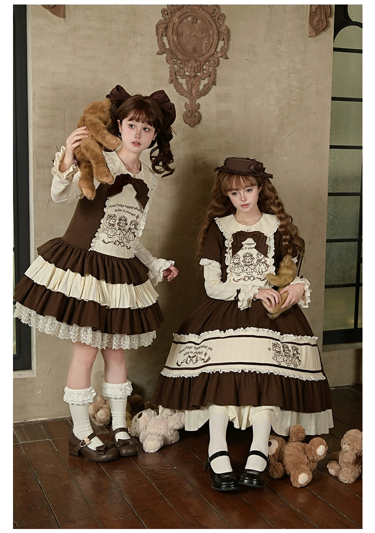With PUJI - Sugar Frost Tale - Kawaii Lolita OP Button Closure Dress, Lamb & Bunny Embroidery 44101:796505