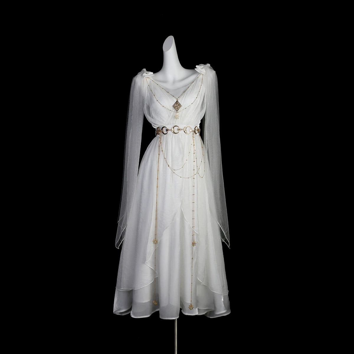 Cornfield Lolita - Divine - Elegant Greek Mythology Style Lolita JSK Irregular Hem White JSK Dress S dress(with matching chains)
