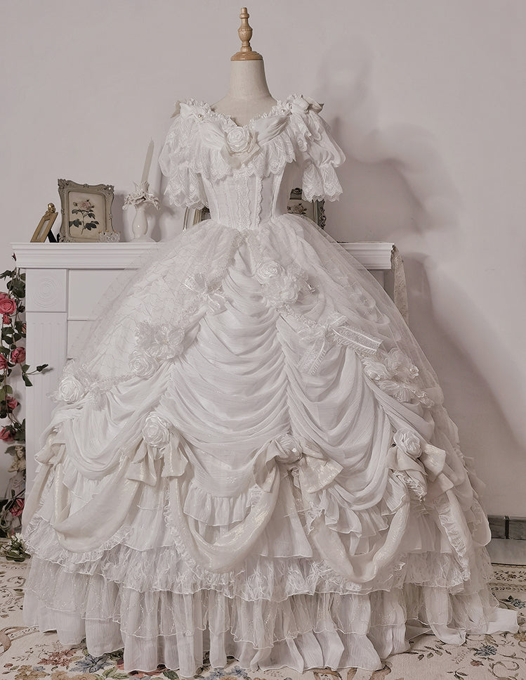 Henrietta~Sa Majeste la Rose~Elegant Lolita Wedding Dress Multicolor Customizable 0 white dress+a bow+hair band 