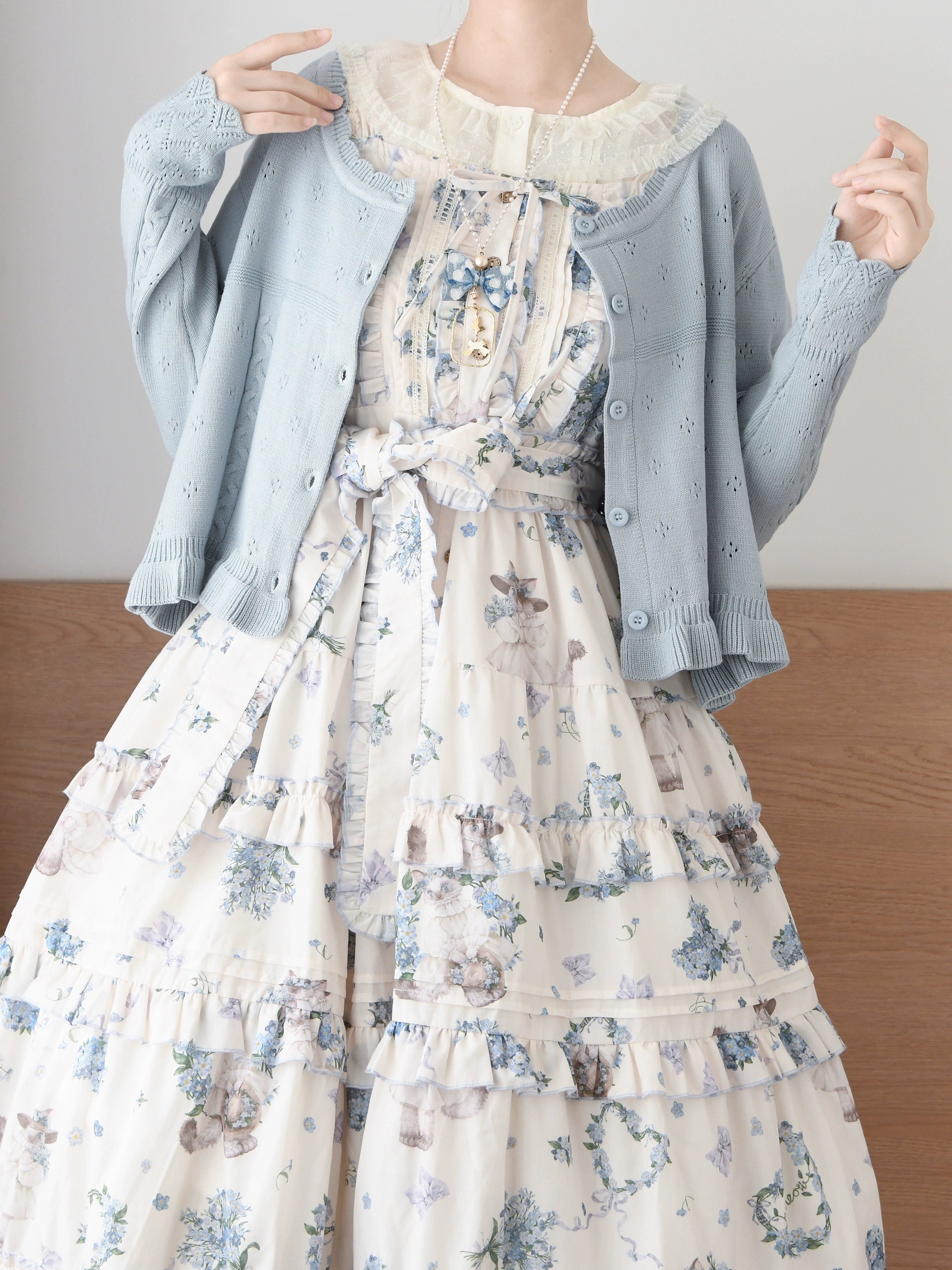 MIST - Kawaii Lolita Sweater Cardigan, Ruffled Lace Hem 43896:789155