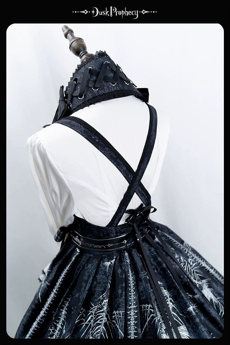 DuskProphecy - Coccyx - Elegant Lolita Dress High Waist Fishbone Print JSK Set 34722:466394