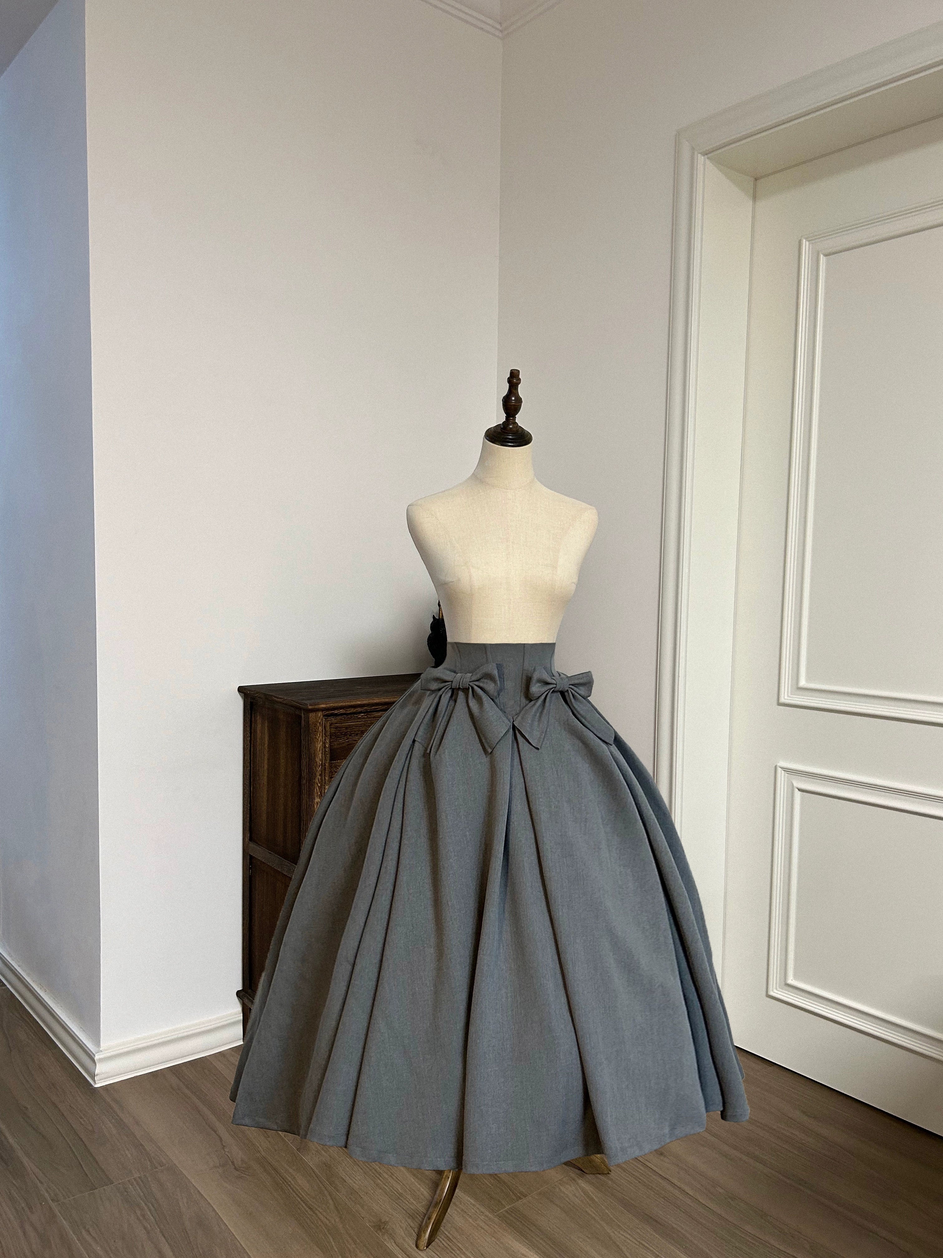 Sweet Wood - Margaret - Plus Size Lolita Dress Suit Solid JSK Gray SK + Waist Bows Free Size