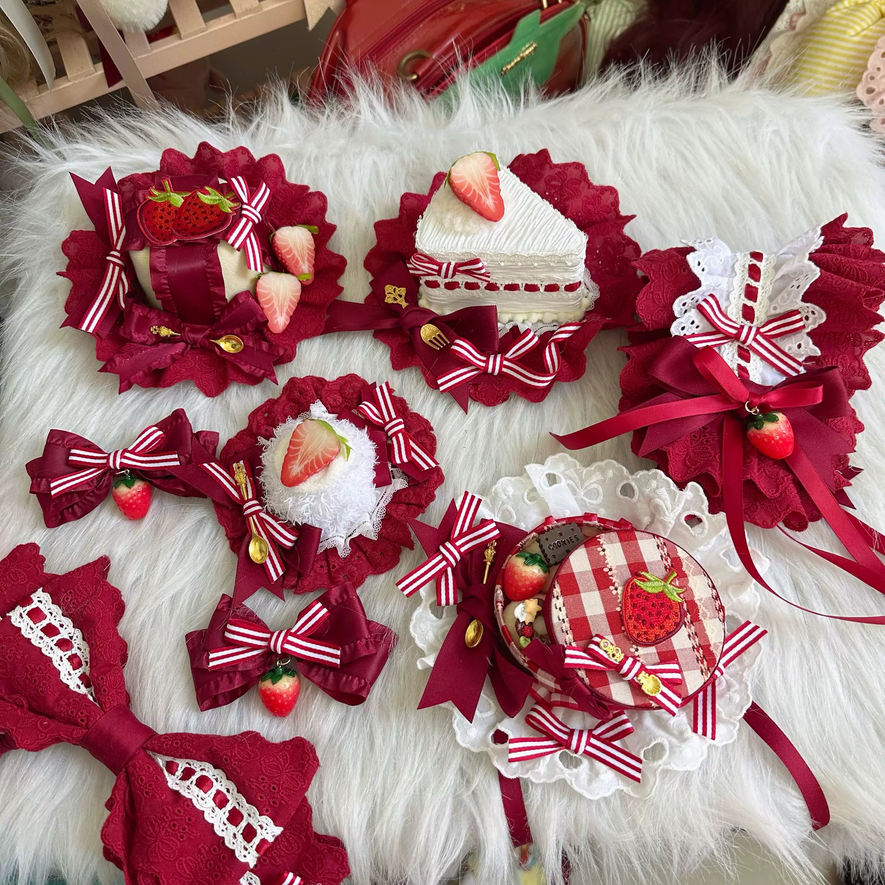Sweet Lolita Headdresses, Strawberry, Ruffles & Bows