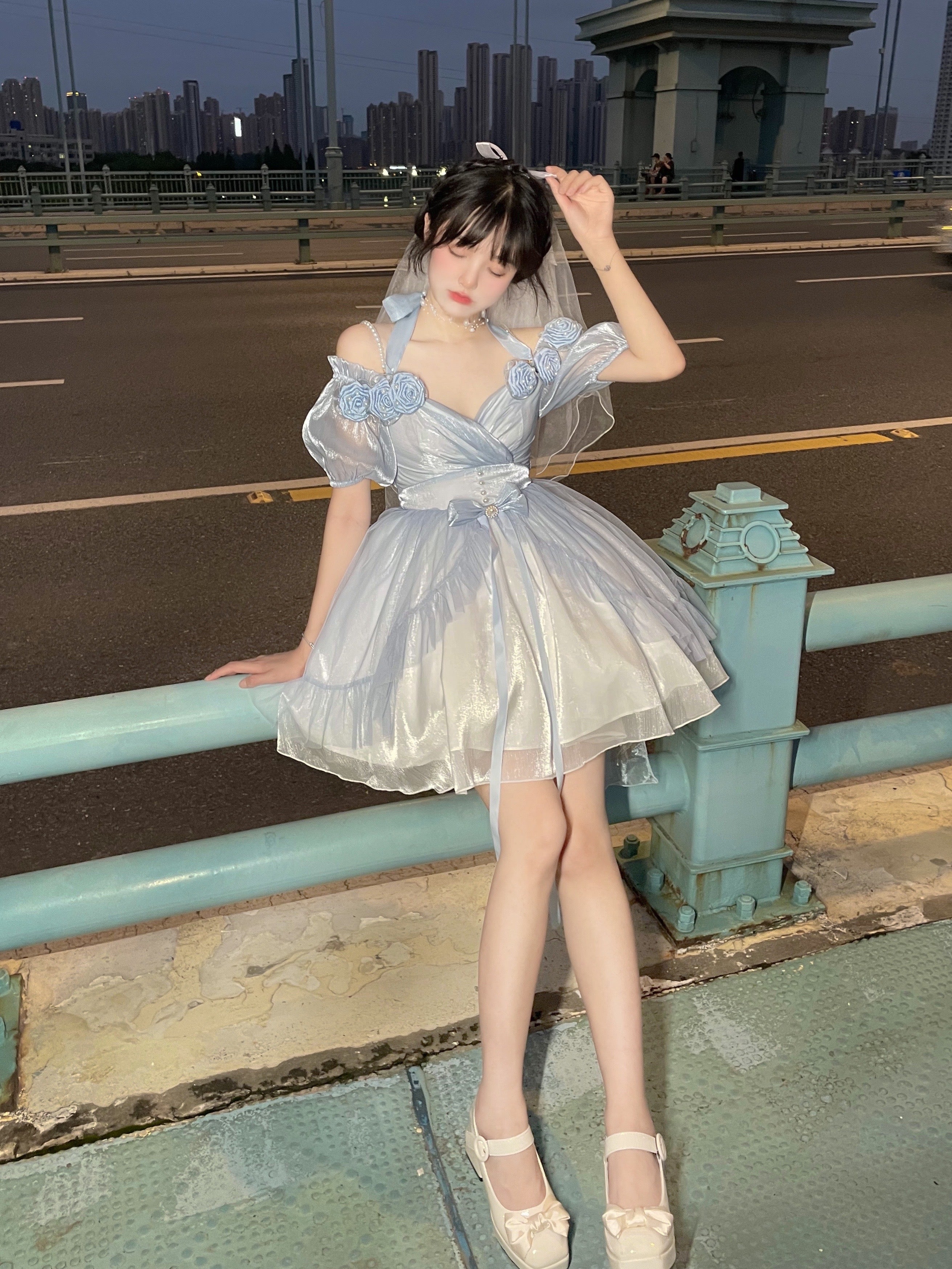 Meowing and fruity - Miss Dael Fairy Lolita OP Dress S Gradient Blue Short Dress