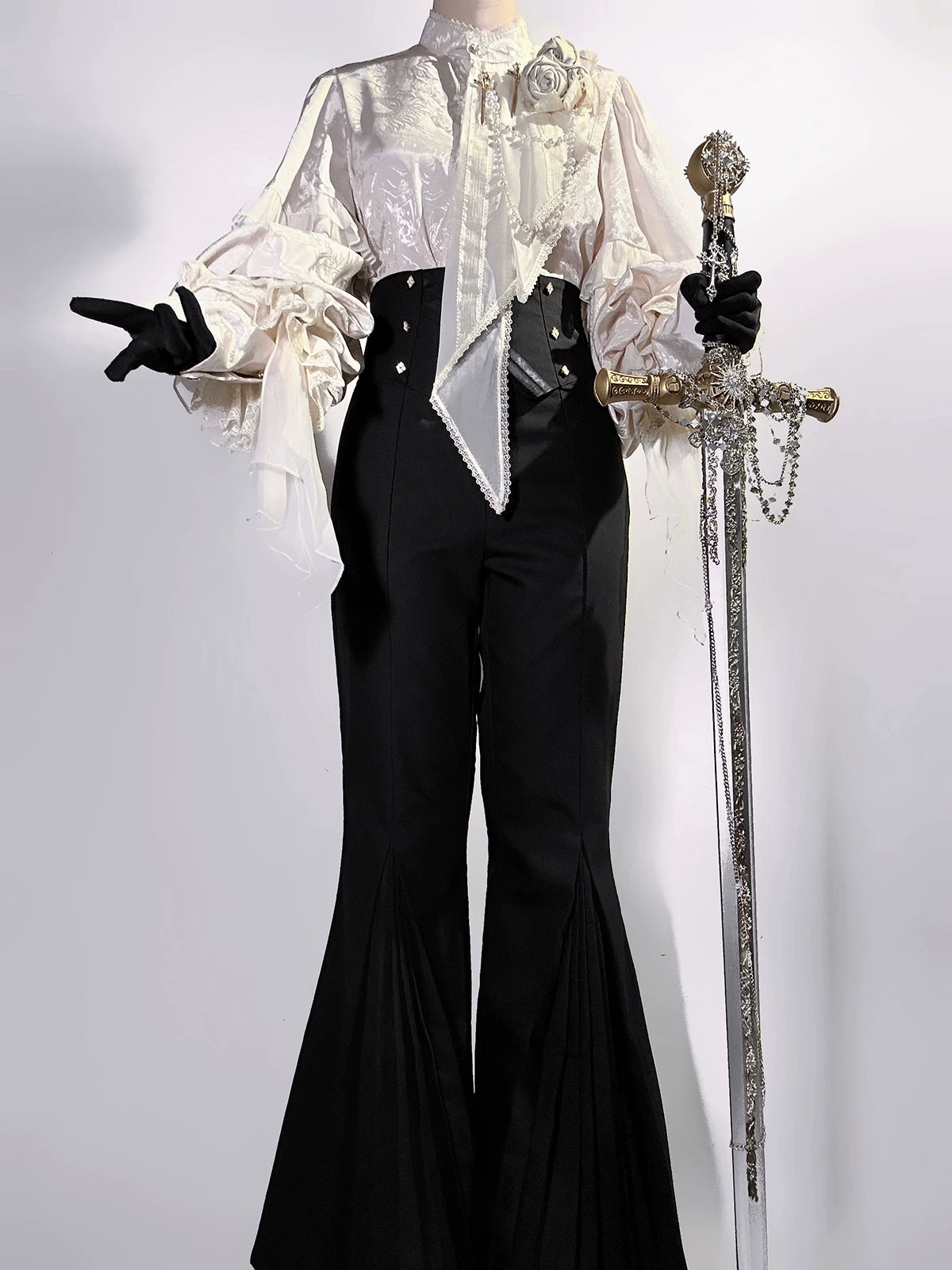 Rose and Sword - Ouji Lolita Jacquard Blouse & High Waist Pants Suit 45502:851293