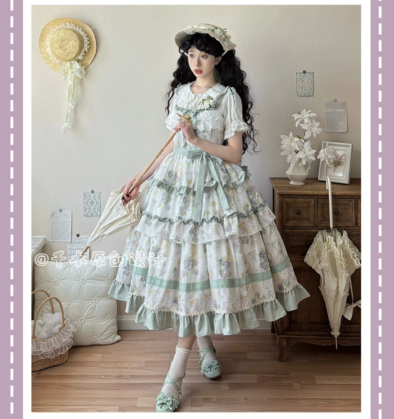 Qianmu - Blueberry Midsummer - Country Lolita Tiered JSK, Blueberry Print 44322:805560