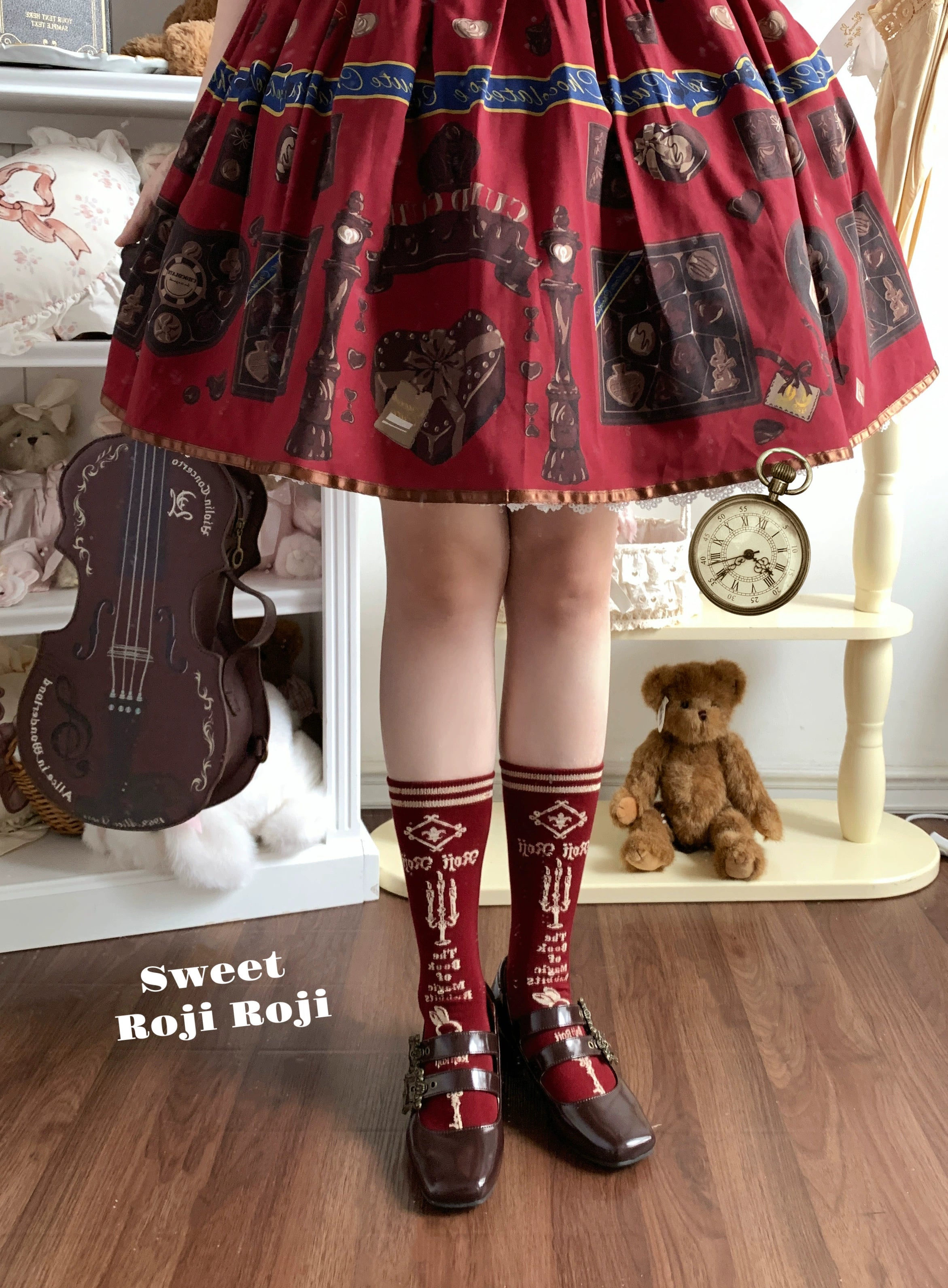 Roji Roji - Printed Cotton Sweet Lolita Calf Socks (Red) 44320:804767