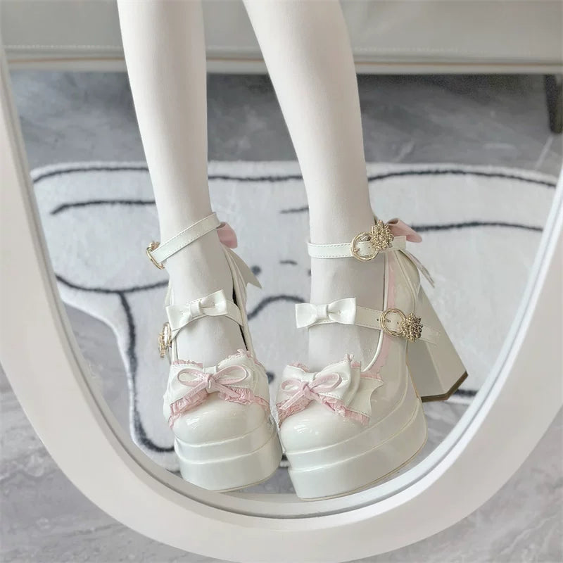 Dreamy Butterfly - Sweet Lolita Round Toe Heel Shoes, Bows & Ruffles 45139:835987