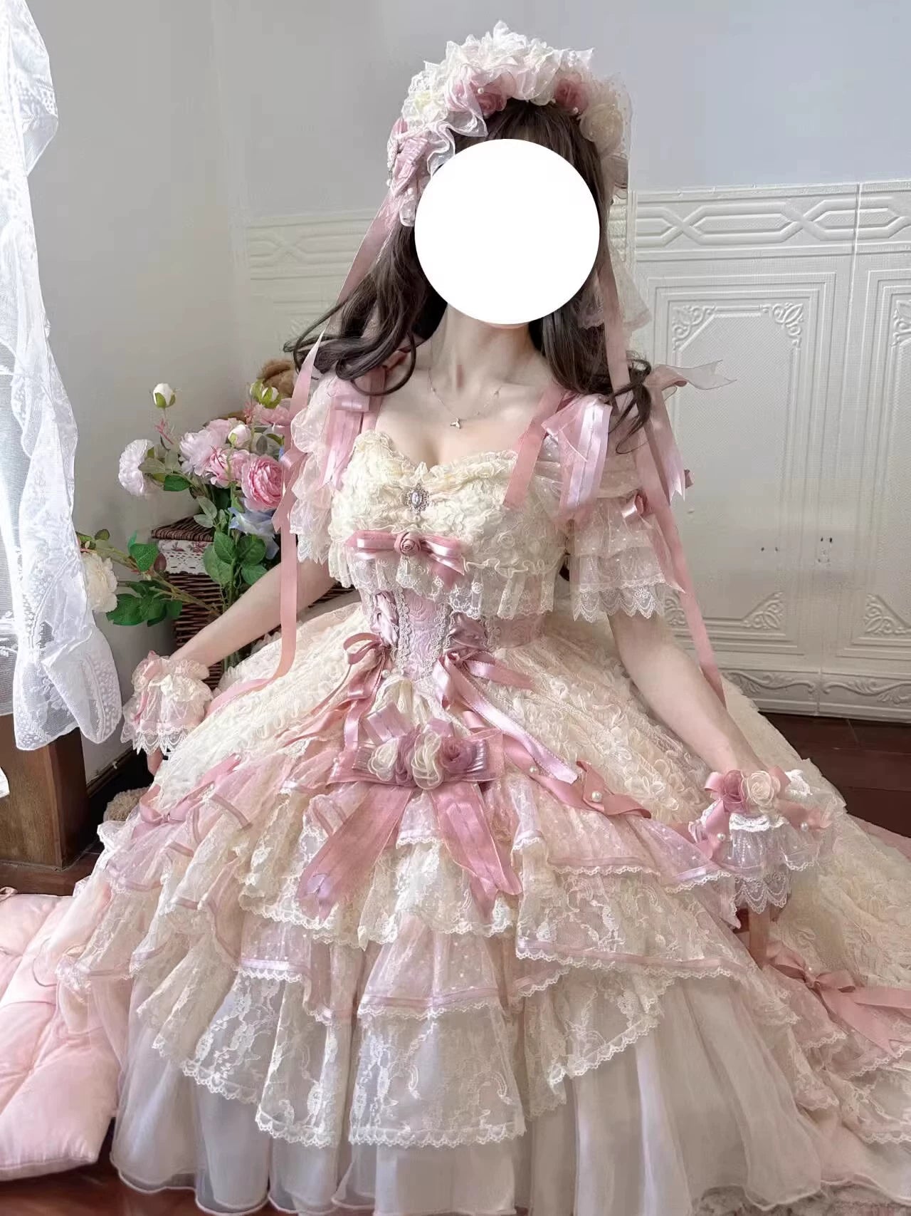 MieYe - Diana Rose - Bridal Lolita Dress Short Wedding OP with Accessories 41638:708702