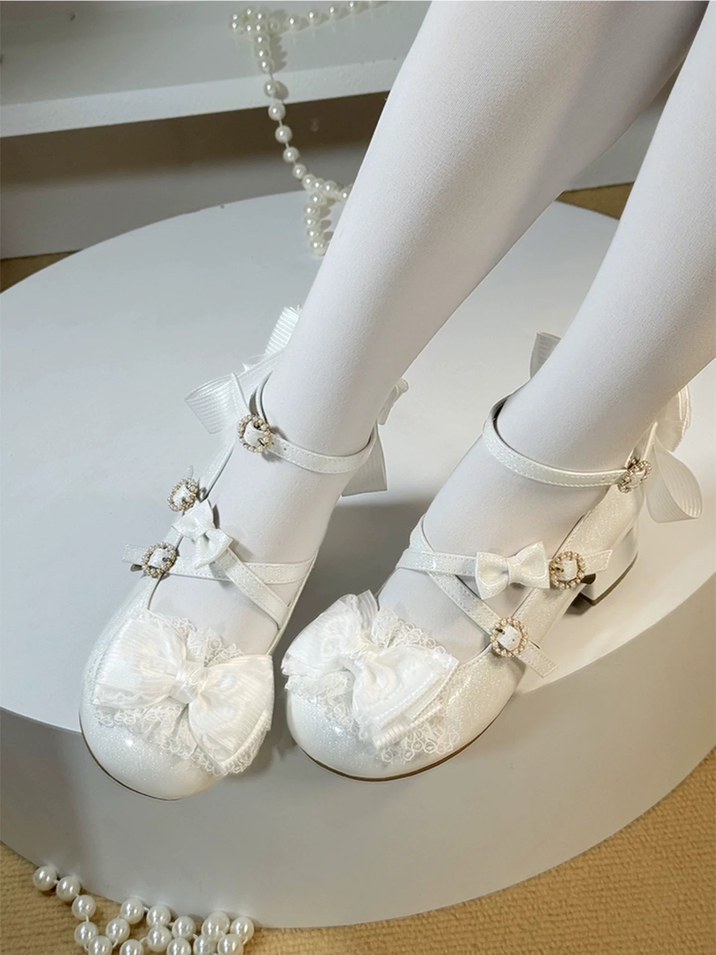 Cloud Satin Dream - Sweet Lolita Shoes, Ribbon Bows & Round Toe