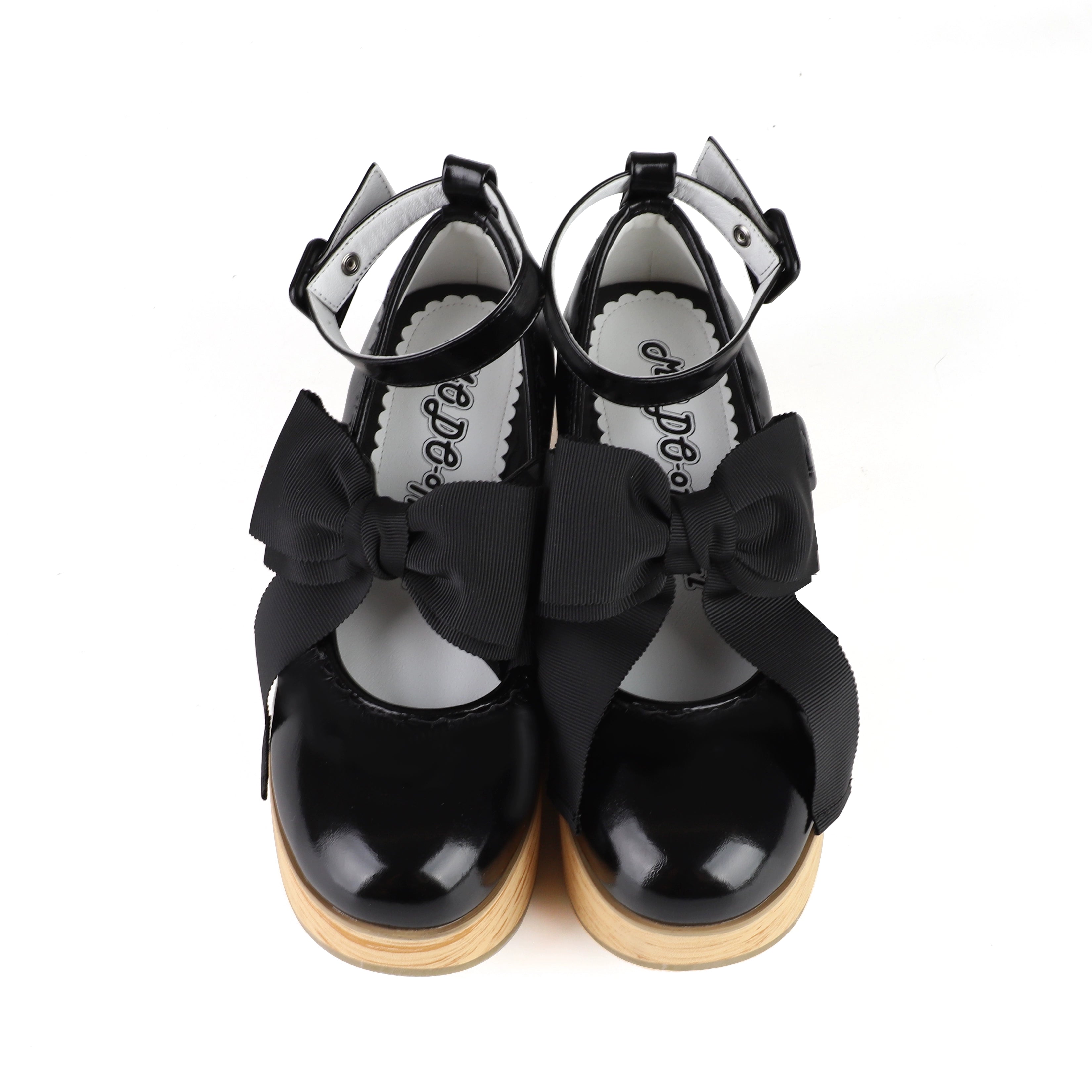 MODO - Shaking Platform - Kawaii Lolita Platform Heels Shoes, Detachable Bow Black - No Lace Trim 35