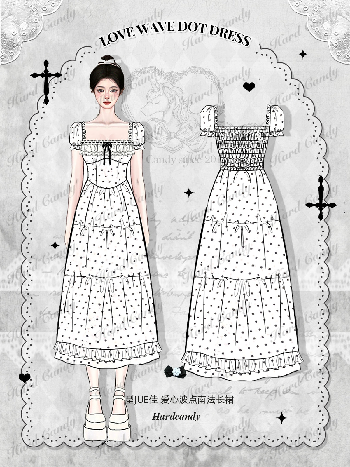 Yingtang~Sweet Lolita Dress Plus Size Polka Dot White Black Short Sleeve OP   