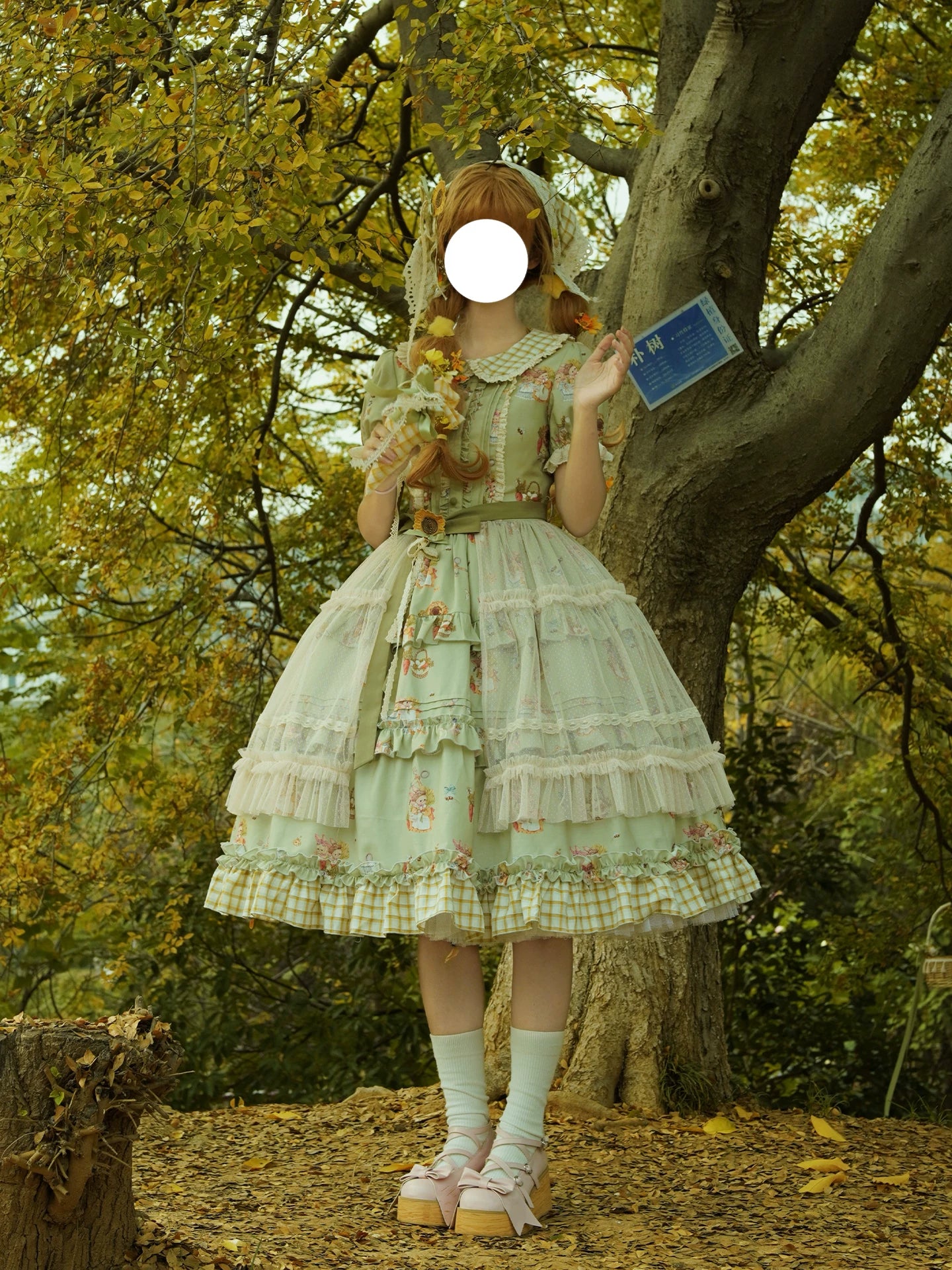 Bunny Harvest Season - Country Lolita Peter Pan Collar OP, Bunny Print JSK (L M S XL) 44533:811847