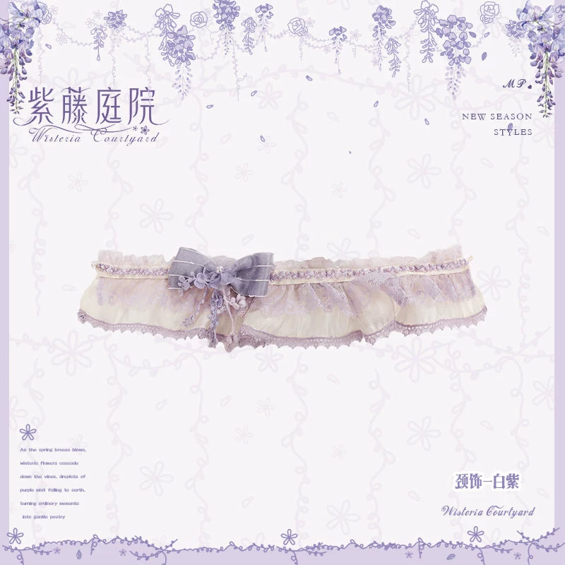 Wisteria Courtyard - Dreamy Purple Brooch and Headdress, Wisteria Accent White and Purple - Choker Only One Size