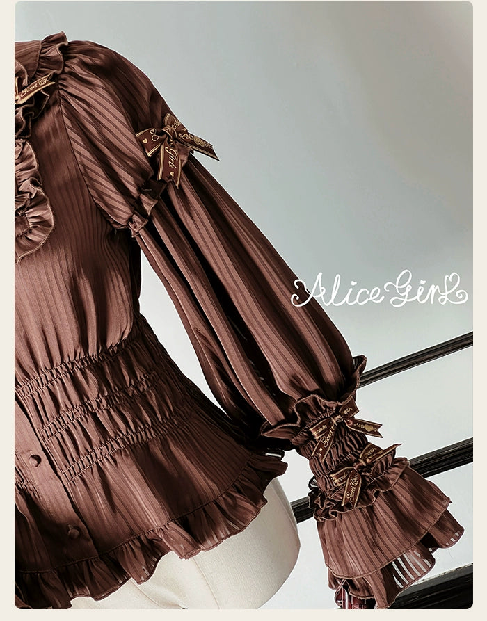 Alice Girl - Bear Chocolate Bar - Kawaii Lolita Blouse, Long Sleeve 43852:787141