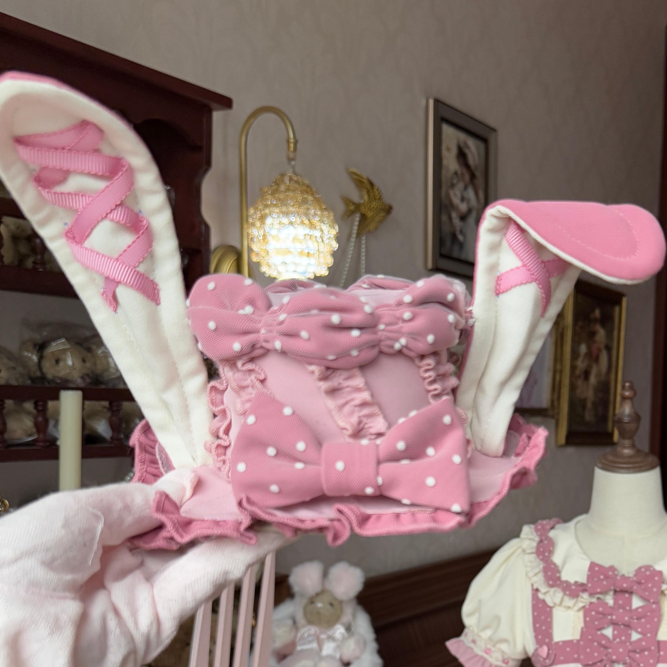 Bunny Breeze - Pink Sweet Lolita OP Dress with Cute Hat and Bunny Ears Hat Only S