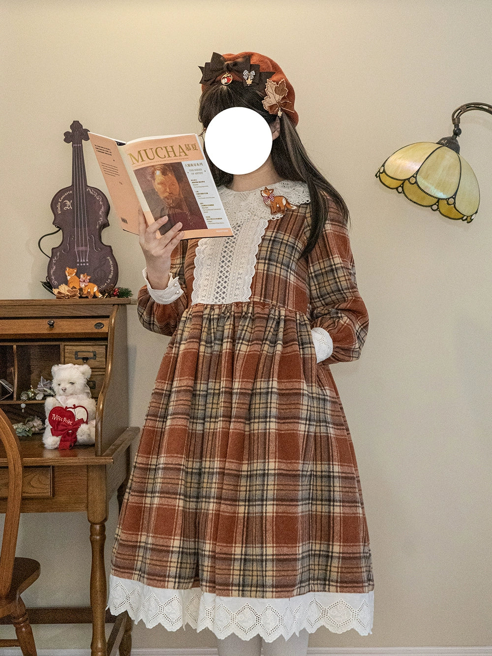 Miss Point - Chubby Fox in the Forest - Customized Lolita OP Dress Plaid Loose Daily Dress