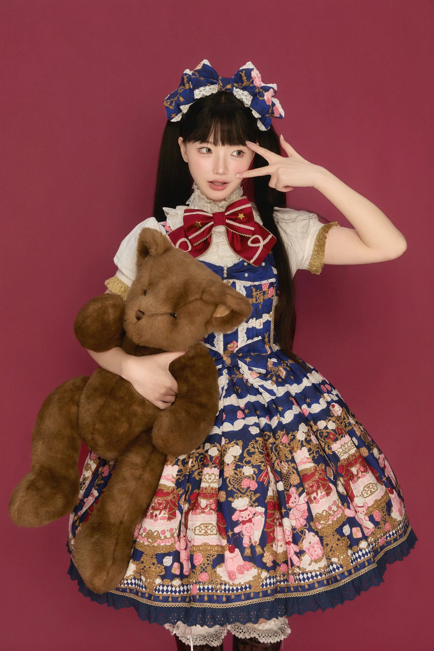 Sugar Festivaly - Kawaii Lolita JSK Dress, Cake & Bear Print 44540:811762