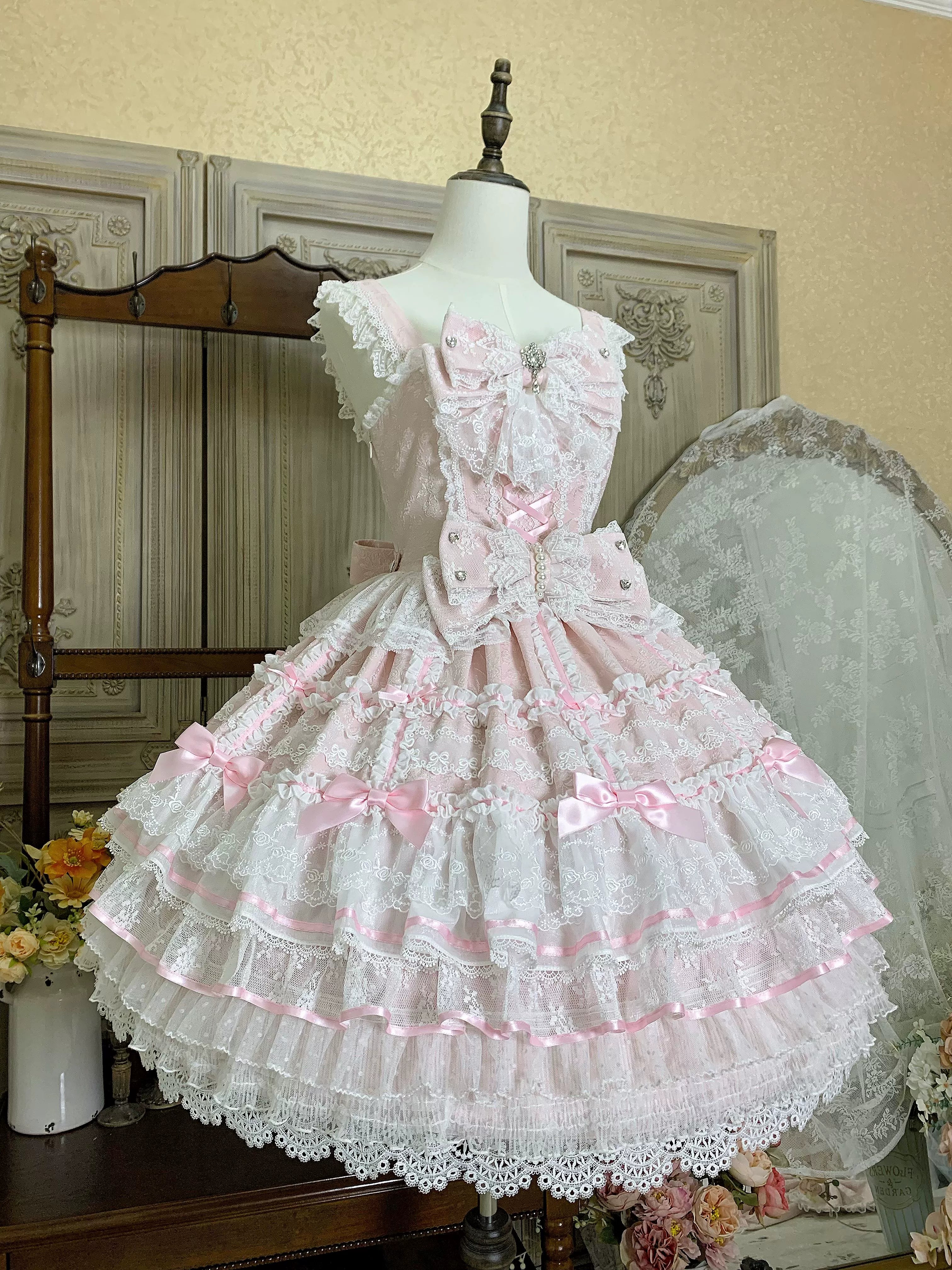 Flower Banquet - Wishing Star - Sweet Wedding Lolita JSK Bridal Lolita Dress (Pink / L M S XL) 41860:716264