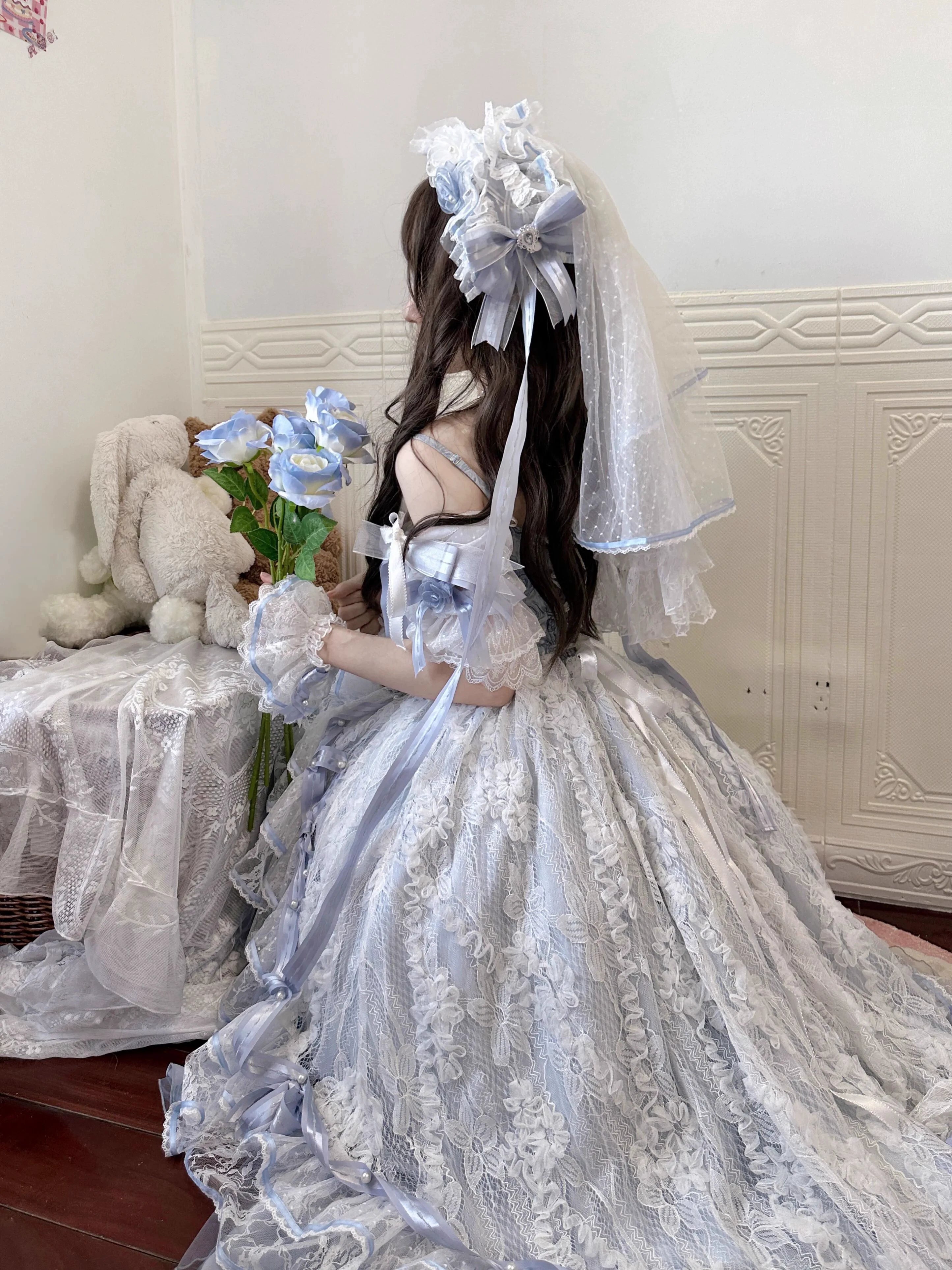 MieYe - Diana Rose - Bridal Lolita Dress Short Wedding OP with Accessories 41638:708700